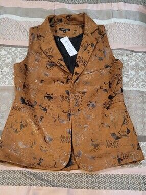 Michel Rust Brown Printed Sleeveless Blazer Vest
